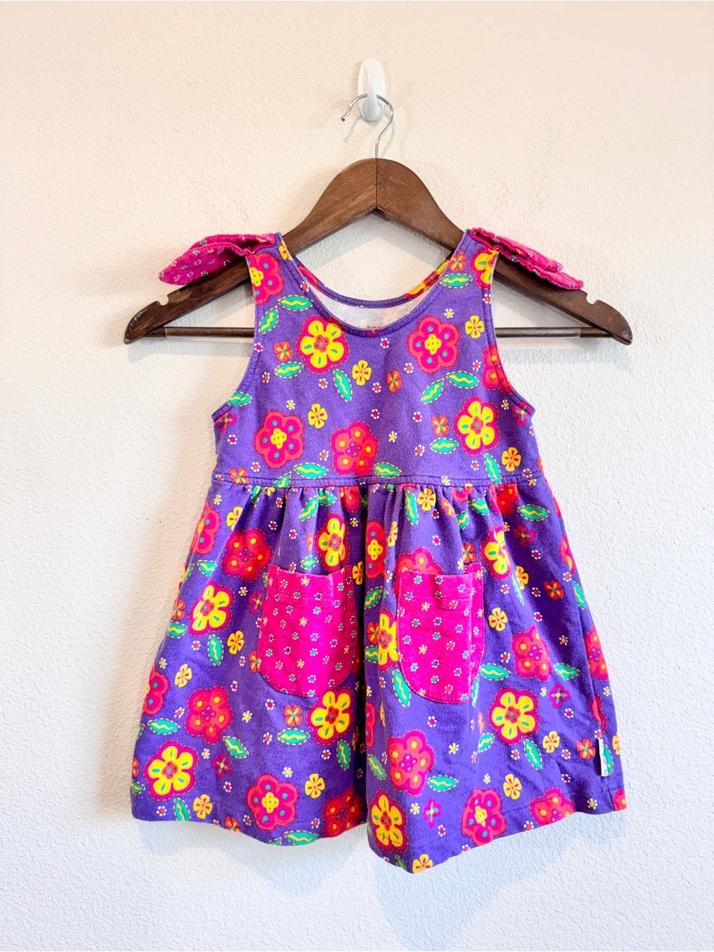 Gymboree Vintage Rainbow Tag Dress M Purple Floral Bows Pockets 90s Retro K87